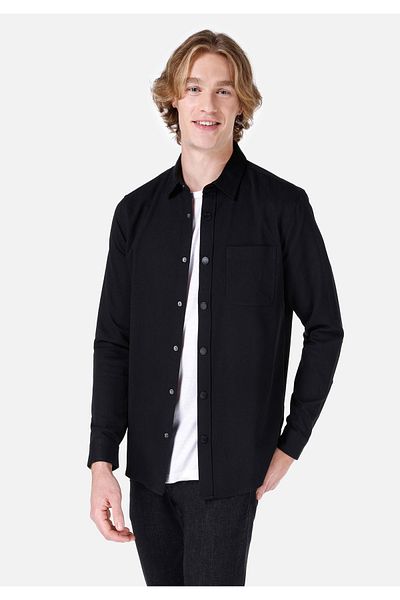 Colin's Regular Fit Shirt Neck Plain Men's Black Long Sleeve Shirt