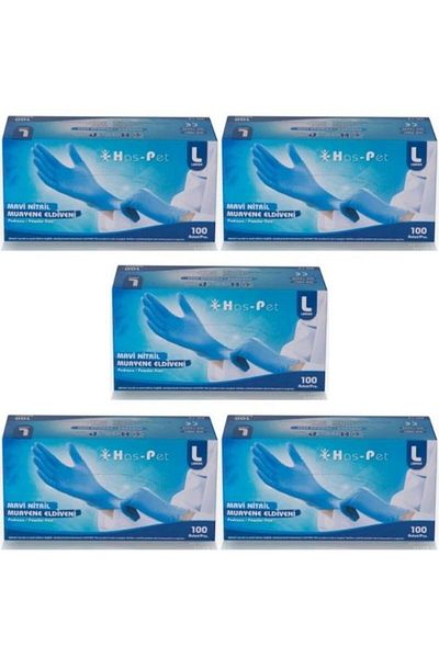 Has-Pet Surgical Gloves Blue Nitrile Gloves 100 Pack 5 Pieces L Size Examination Gloves