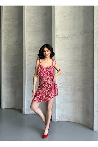 REELMODA Women's Thin Strap Skirt with Gathered Volant Cotton Dress