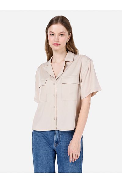 Colin's Regular Fit Shirt Neck Plain Women's Beige Short Sleeve Shirt