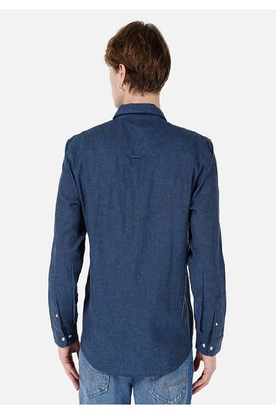 Colin's Comfort Fit Shirt Neck Plain Men's Navy Blue Pocketless Long Sleeve Shirt
