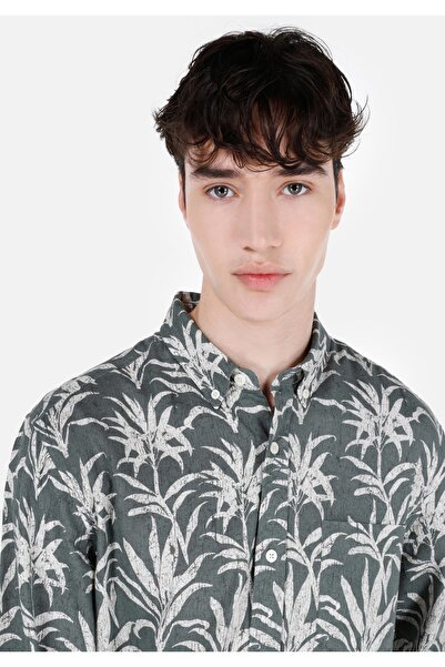 Colin's Regular Fit Shirt Neck Baskılı Erkek Yeşil Uzun Kol Gömlek