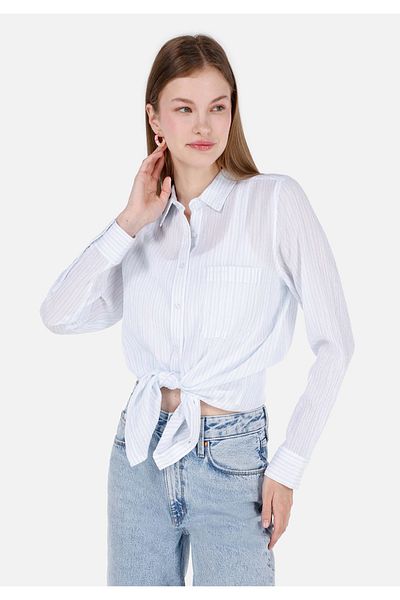 Colin's Regular Fit Shirt Neck Striped Women's Blue Long Sleeve Shirt