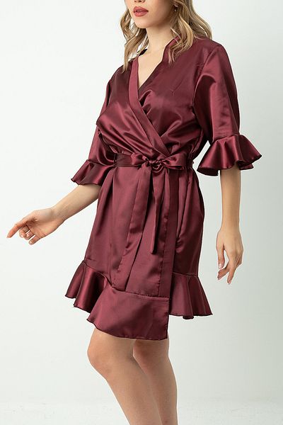 ZENCHES Ruffled Satin Dressing Gown