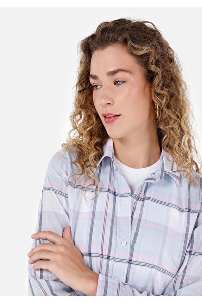 Colin's Normal Kesim Shirt Yaka Mavi Kadın Uzun Kol Gömlek