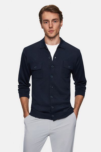 D'S Damat Ds Damat Regular Fit Navy Blue Plain Knitted Wool Blended Cardigan