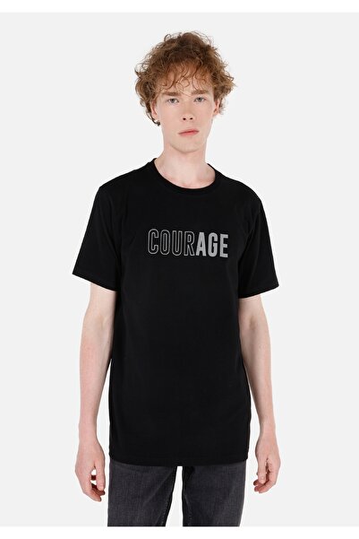 Colin's Regular Fit Bisiklet Yaka Baskılı Siyah Erkek Kısa Kol Tişört