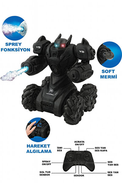 Olomo oyuncak Kumandalı Şarjlı Işıklı Roket ve Buhar Atan Robot 360° Dönebilen, Müzikli, Şarjlı RC