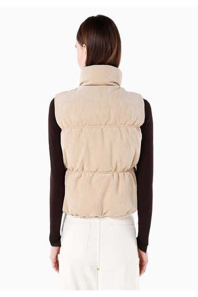Colin's Regular Fit Stand Collar Snap Fastener Lined Women's Beige Vest