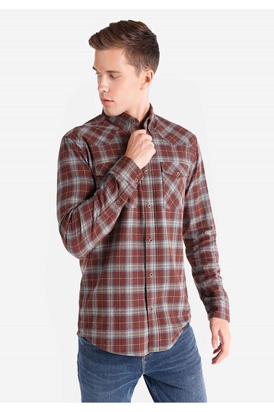 Colin's Regular Fit Shirt Neck Plaid Men's Brown Long Sleeve Shirt