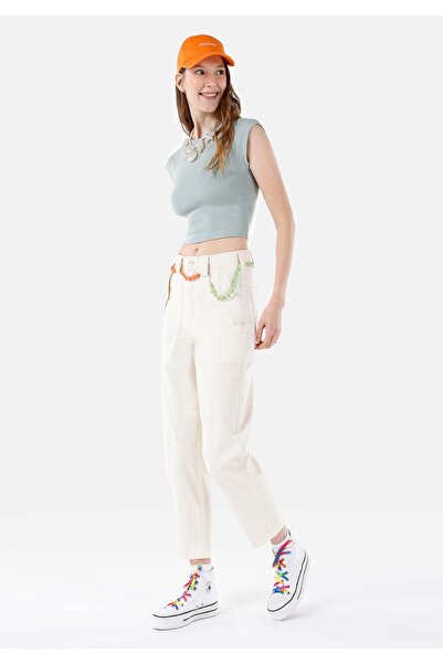 Colin's Pantaloni Baggy Fit talie înaltă cu picioare drepte pentru femei, ecru