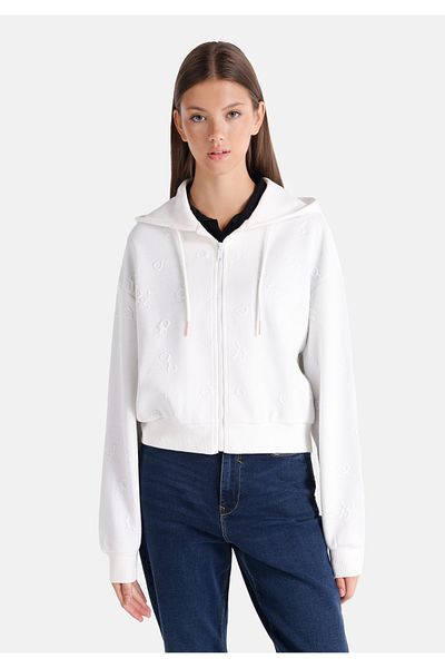 Colin's Regular Fit Hooded Jacquard Women's White Sweatshirt