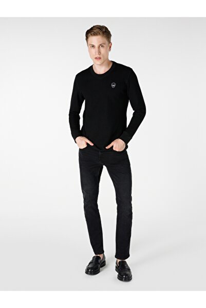 Colin's Regular Fit Yuvarlak Yaka Düz Erkek Siyah Uzun Kol Örme Tişört