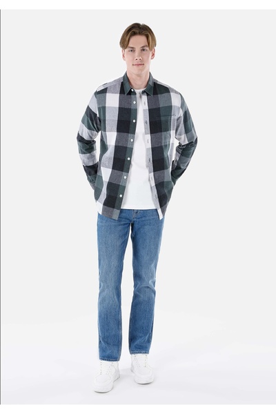 Colin's Regular Fit Shirt Neck Kareli Erkek Yeşil Uzun Kol Gömlek