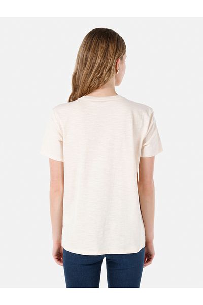 Colin's Regular Fit Round Neck Women's Ecru Short Sleeve T-Shirt