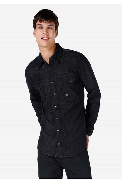 Colin's Oversize Fit Classic Collar Plain Men's Blue Long Sleeve Shirt