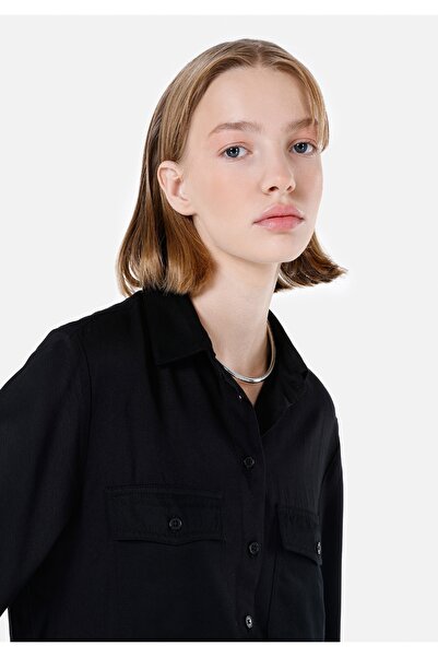 Colin's Regular Fit Shirt Neck Kadın Siyah Uzun Kol Gömlek