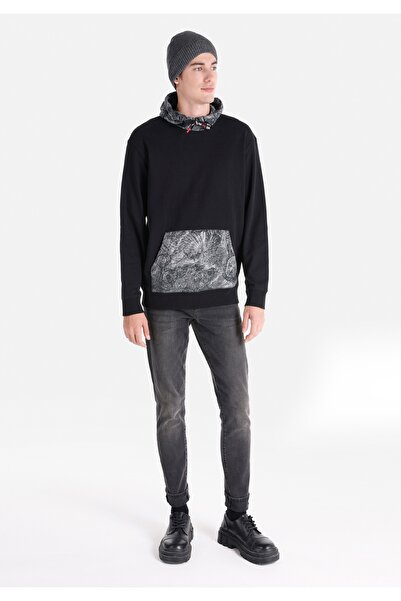 Colin's Regular Fit Baskılı Kapüşonlu Siyah Erkek Sweatshirt