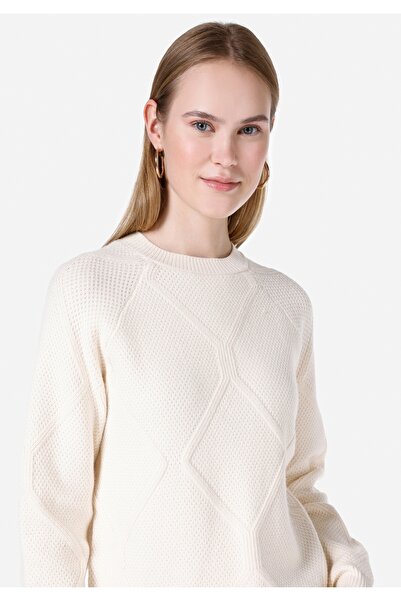 Colin's Regular Fit V Yaka Kadın Ekru Kazak
