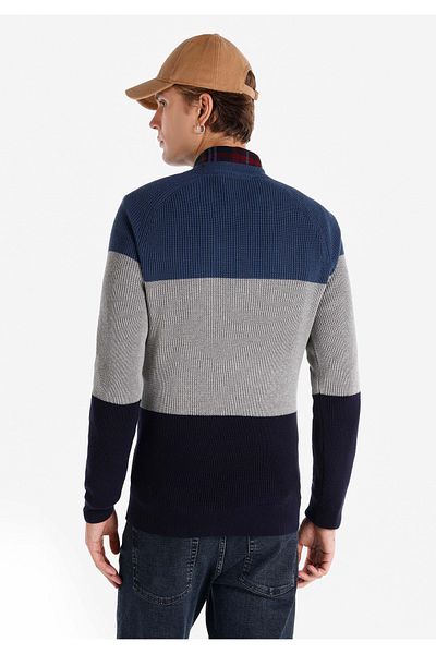 Colin's Regular Fit Round Neck Jacquard Men's Navy Blue Sweater