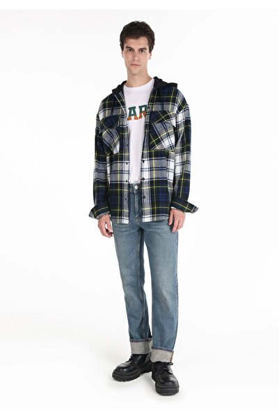 Colin's Comfort Fit Kapüşonlu Ekoseli Erkek Yeşil Uzun Kol Gömlek