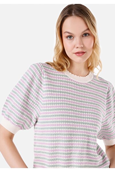 Colin's Regular Fit Yuvarlak Yaka Kadın Çok Renkli Kısa Kol Kazak