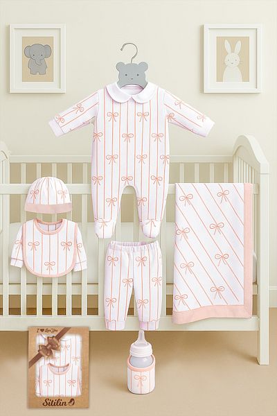 Sitilin Baby Girl Atelier Serie Collection 8-Piece 100% Cotton Newborn Hospital Release Baby Set Stl7081
