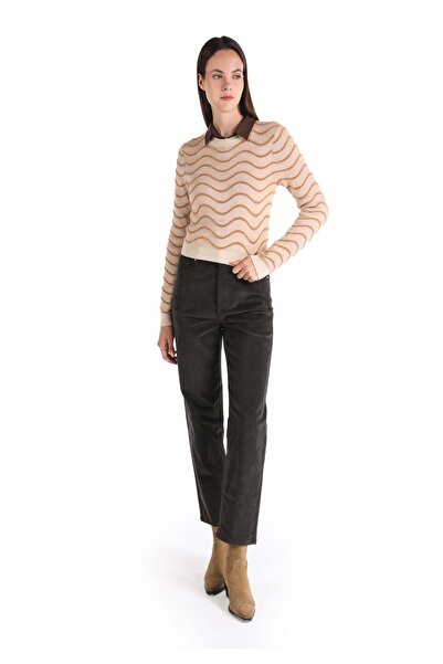 Colin's Dar Kesim Bisiklet Yaka Çizgili Bej Kadın Kazak