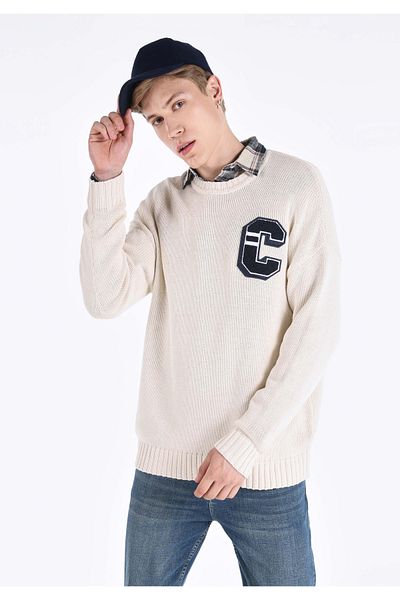 Colin's White Regular Fit Printed Men's Knitted Sweater