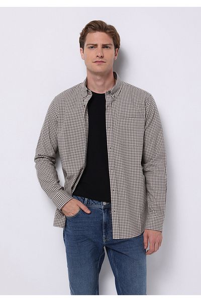 Colin's Regular Fit Shirt Neck Checked Men's Brown Long Sleeve Shirt