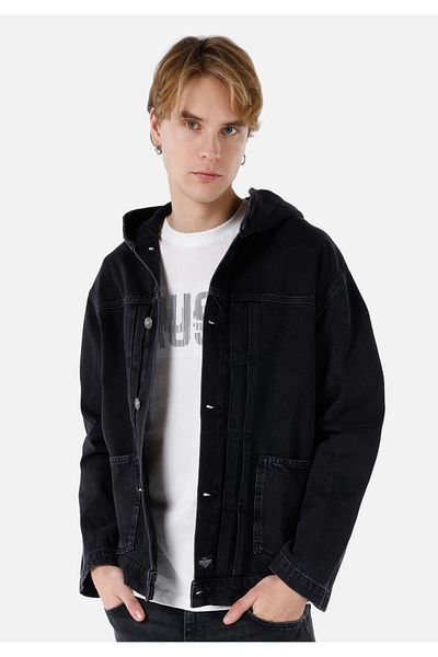 Colin's Relaxed Fit Hooded Black Jean Men's Jacket Cl 1067501