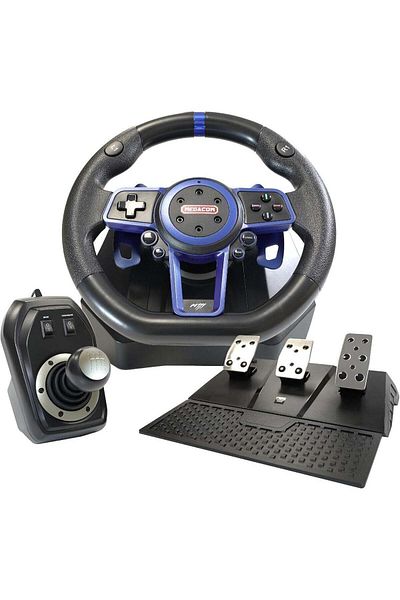 MEGACOM M111 Racing Steering Wheel 270/900 Degrees, 10", Paddle Shifter, 3 Pedals, 6-Speed Shifter,
