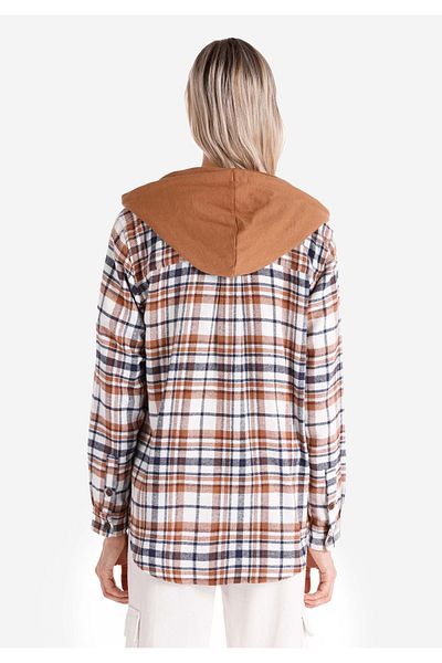 Colin's Regular Fit Hooded Plaid Women's Brown Long Sleeve Shirt