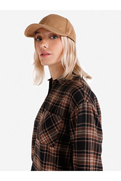 Colin's Regular Fit Shirt Neck Ekoseli Kadın Kahverengi Uzun Kol Gömlek