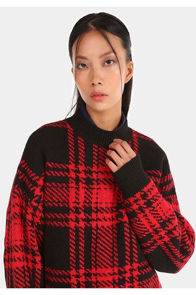 Colin's Plaid Patterned Red Regular Fit Women's Sweater - Crew Neck