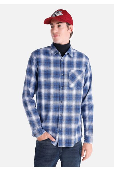 Colin's Regular Fit Shirt Neck Plaid Men's Blue Long Sleeve Shirt