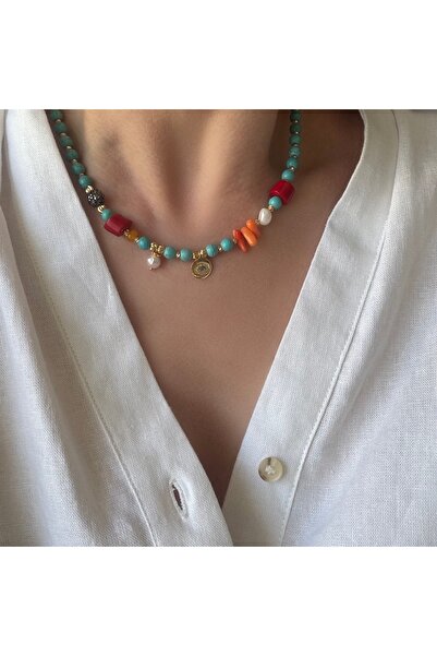 Venus Design Turkuaz Taşı Mercan Kolye