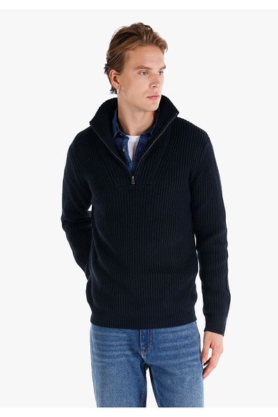 Colin's Slim Fit Turtle Neck Jacquard Men's Navy Blue Sweater