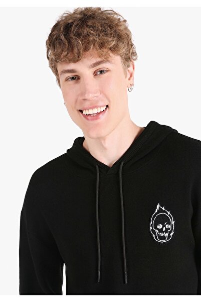 Colin's Hanorac negru cu glugă cu imprimeu Regular Fit pentru bărbați