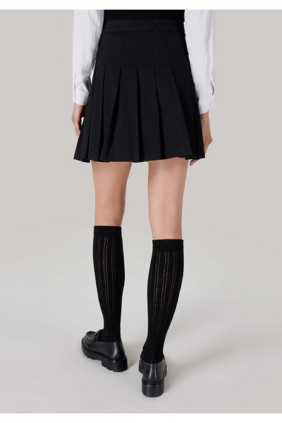Colin's Black Mini Pleated Regular Fit Women's Skirt