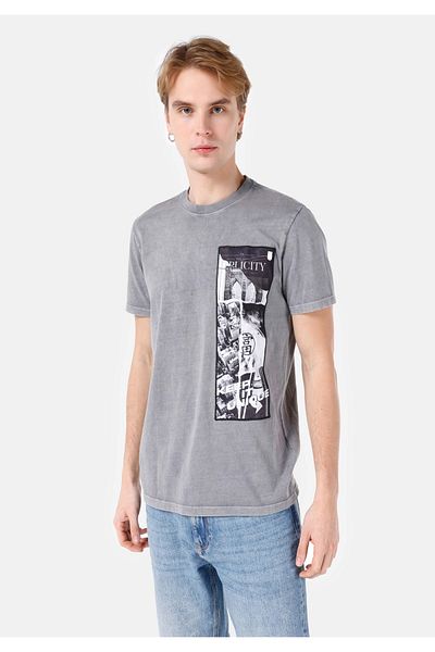 Colin's Regular Fit Crew Neck Printed Gray Men's Short Sleeve T-Shirt Cl 1066983