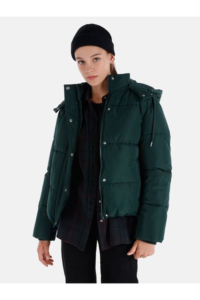 Colin's Green Inflatable Hooded Regular Fit Women's Coat