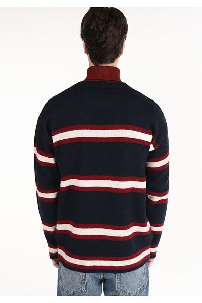 Colin's Navy Blue Regular Fit Crew Neck College Printed Men's Sweater