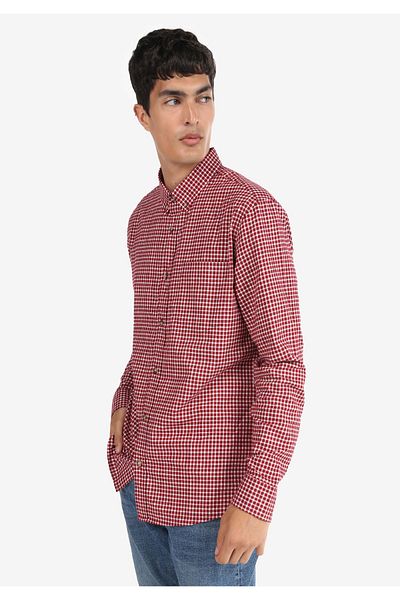 Colin's Regular Fit Shirt Neck Checkered Men's Burgundy Long Sleeve Shirt
