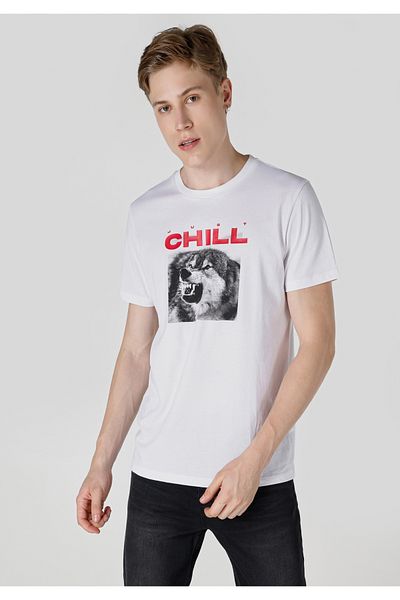 Colin's White Crew Neck Printed Men's Short Sleeve T-Shirt - Regular Fit