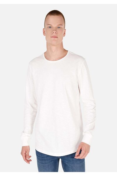Colin's Regular Fit Round Neck Plain Men's White Long Sleeve T-Shirt