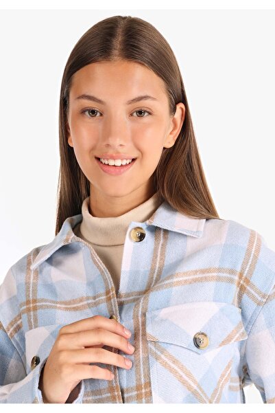 Colin's Regular Fit Shirt Neck Ekoseli Kadın Mavi Uzun Kol Gömlek