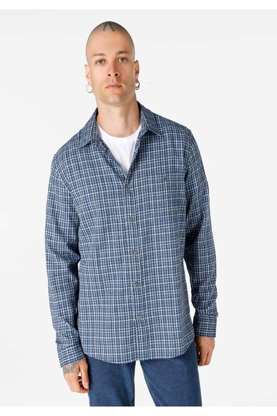 Colin's Slim Fit Shirt Neck Kareli Erkek Mavi Uzun Kol Gömlek