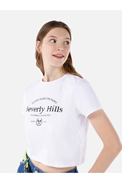 Colin's Дамска тениска с къс ръкав и кръгло деколте - бяла - CL1068576