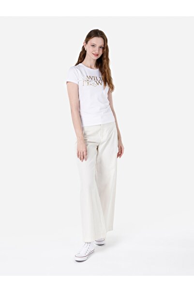 Colin's Дамска бяла тениска с къс ръкав и принт, с принт и обло деколте